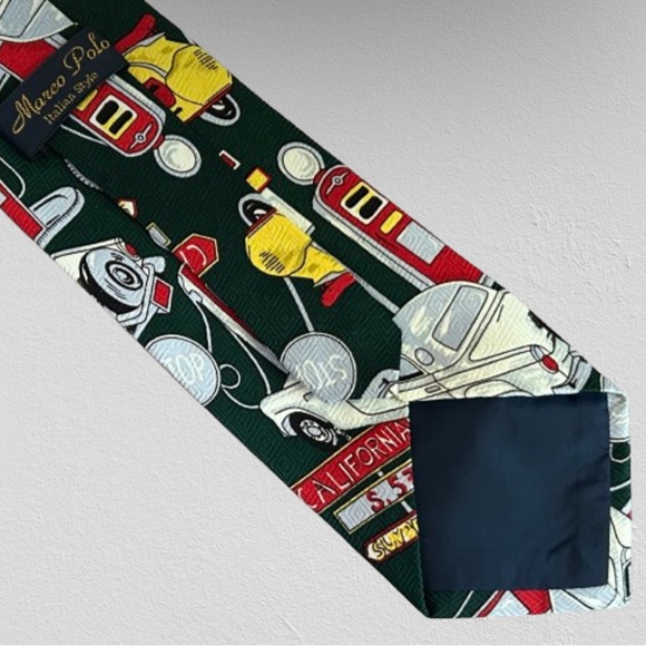 MARCO POLO Italian Style Men's Neck Tie • California Cars Gas Pumps Graphics - Picture 4 of 6